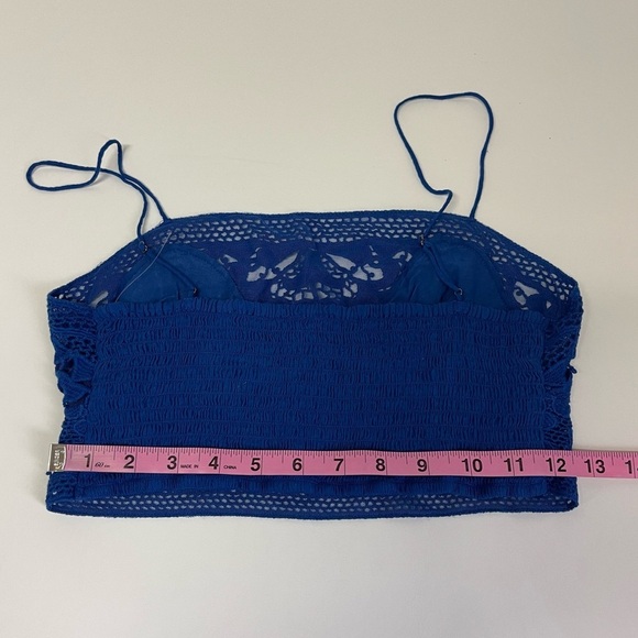 NEW Free People Bralette Womens Medium Blue Embroidered Lace Floral Smocked NWOT - Picture 8 of 9